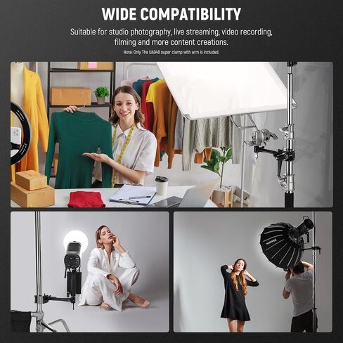 NEEWER Super Clamp with 6" Extension Arm, 5/8" Stud, 2.4" Jaw Grip Heavy Duty Crab Pole Clamp for Round Pipe Flat Surface, for Photography Studio Camera Lighting Mounting, Max Load 33lb/15kg in Saudi Arabia