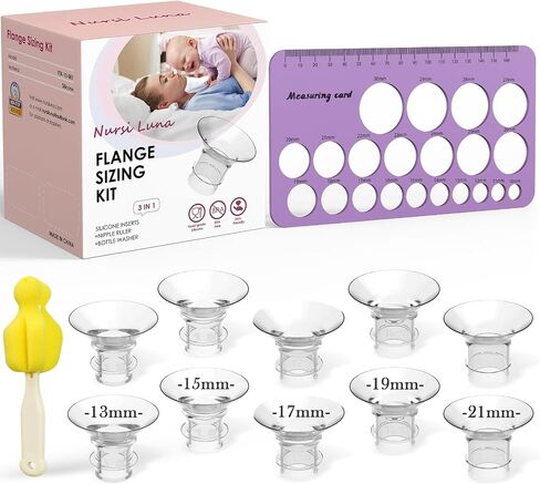 3 in 1 Flange Sizing Kit Ultimate with 10PCS Flange Inserts 13/15/17/19/21mm&Flange Ruler&Cleaning Brush, Flange Insert Kit for 24mm Flange/Shield of Most Pumps, Compatible with Momcozy/Spectra/Medela in Saudi Arabia