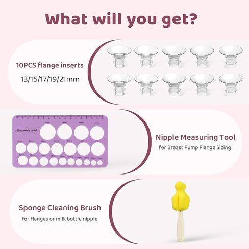 3 in 1 Flange Sizing Kit Ultimate with 10PCS Flange Inserts 13/15/17/19/21mm&Flange Ruler&Cleaning Brush, Flange Insert Kit for 24mm Flange/Shield of Most Pumps, Compatible with Momcozy/Spectra/Medela in Saudi Arabia