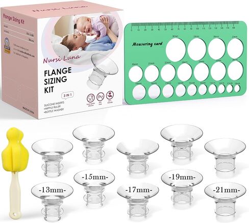 3 in 1 Flange Sizing Kit Ultimate with 10PCS Flange Inserts 13/15/17/19/21mm&Flange Ruler&Cleaning Brush, Flange Insert Kit for 24mm Flange/Shield of Most Pumps, Compatible with Momcozy/Spectra/Medela in Saudi Arabia