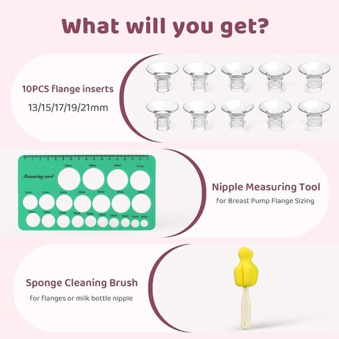 3 in 1 Flange Sizing Kit Ultimate with 10PCS Flange Inserts 13/15/17/19/21mm&Flange Ruler&Cleaning Brush, Flange Insert Kit for 24mm Flange/Shield of Most Pumps, Compatible with Momcozy/Spectra/Medela in Saudi Arabia