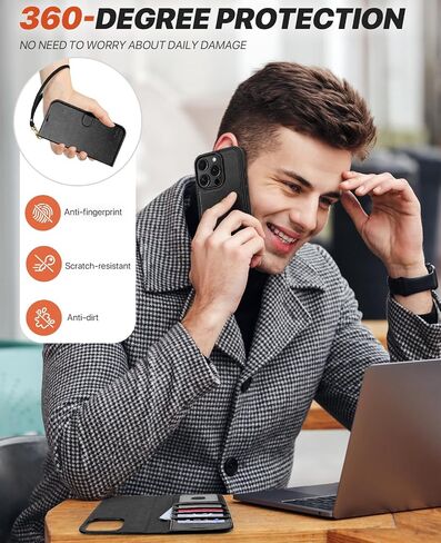 OCASE for iPhone 16 Pro Max Case Detachable Wallet Case with Card Holder, [2 in 1] PU Leather Flip Folio Case with RFID Blocking Stand Wrist Strap Shockproof Phone Cover 6.9 Inch 2024, Black in Kuwait