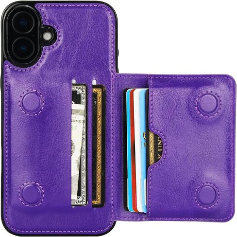 KIHUWEY Compatible with iPhone 16 Plus Wallet Case Credit Card Holder, Premium Leather Kickstand Flip Hidden Magnetic Clasp Durable Shockproof Protective Cover for iPhone 16 Plus 6.7 inch (Black) in Saudi Arabia