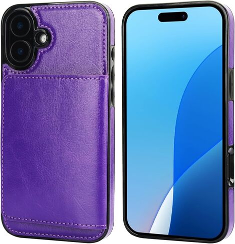 KIHUWEY Compatible with iPhone 16 Plus Wallet Case Credit Card Holder, Premium Leather Kickstand Flip Hidden Magnetic Clasp Durable Shockproof Protective Cover for iPhone 16 Plus 6.7 inch (Black) in Saudi Arabia