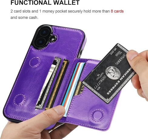 KIHUWEY Compatible with iPhone 16 Plus Wallet Case Credit Card Holder, Premium Leather Kickstand Flip Hidden Magnetic Clasp Durable Shockproof Protective Cover for iPhone 16 Plus 6.7 inch (Black) in Saudi Arabia