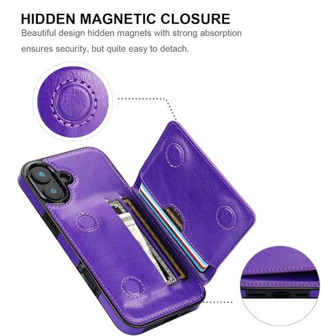 KIHUWEY Compatible with iPhone 16 Plus Wallet Case Credit Card Holder, Premium Leather Kickstand Flip Hidden Magnetic Clasp Durable Shockproof Protective Cover for iPhone 16 Plus 6.7 inch (Black) in Saudi Arabia
