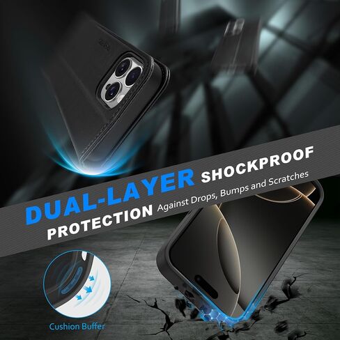 حافظة محفظة SHIELDON لهاتف iPhone 16 Pro Max 6.9 بوصة، جلد طبيعي قابل للفصل وشحن لاسلكي ومسند مغناطيسي RFID وفتحات بطاقات مقاومة للصدمات متوافقة مع iPhone 16 Pro Max 5G - أسود نابا in Saudi Arabia