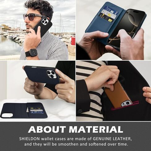 حافظة محفظة SHIELDON لهاتف iPhone 16 Pro Max 6.9 بوصة، جلد طبيعي قابل للفصل وشحن لاسلكي ومسند مغناطيسي RFID وفتحات بطاقات مقاومة للصدمات متوافقة مع iPhone 16 Pro Max 5G - أسود نابا in Saudi Arabia