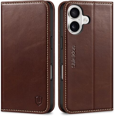 SHIELDON Case for iPhone 16 5G 2024, Genuine Leather Wallet Flip Case RFID Blocking Card Slot Kickstand Magnetic Shockproof TPU Phone Holder Case Compatible with iPhone 16 6.1" - Nappa Evergreen in Saudi Arabia