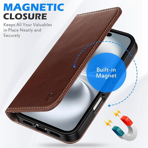SHIELDON Case for iPhone 16 5G 2024, Genuine Leather Wallet Flip Case RFID Blocking Card Slot Kickstand Magnetic Shockproof TPU Phone Holder Case Compatible with iPhone 16 6.1" - Nappa Evergreen in Saudi Arabia