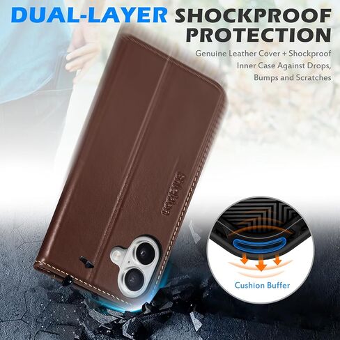 SHIELDON Case for iPhone 16 5G 2024, Genuine Leather Wallet Flip Case RFID Blocking Card Slot Kickstand Magnetic Shockproof TPU Phone Holder Case Compatible with iPhone 16 6.1" - Nappa Evergreen in Saudi Arabia
