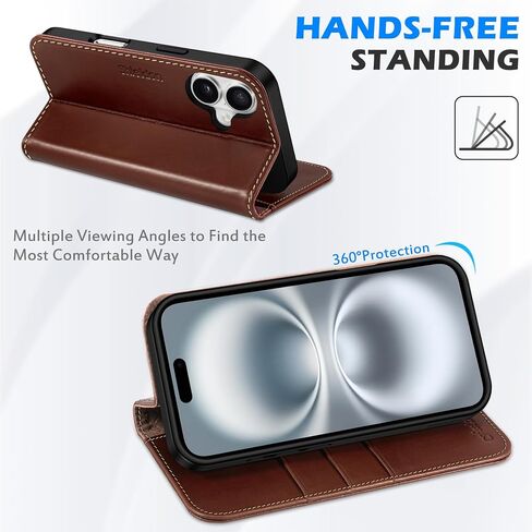 SHIELDON Case for iPhone 16 5G 2024, Genuine Leather Wallet Flip Case RFID Blocking Card Slot Kickstand Magnetic Shockproof TPU Phone Holder Case Compatible with iPhone 16 6.1" - Nappa Evergreen in Saudi Arabia