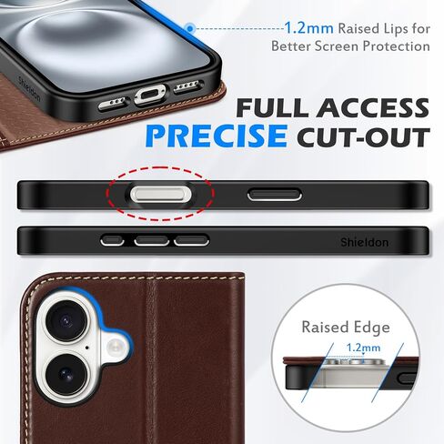 SHIELDON Case for iPhone 16 5G 2024, Genuine Leather Wallet Flip Case RFID Blocking Card Slot Kickstand Magnetic Shockproof TPU Phone Holder Case Compatible with iPhone 16 6.1" - Nappa Evergreen in Saudi Arabia