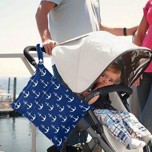 visesunny Classic Anchor Dark Blue 2Pcs Wet Bag with Zippered Pockets Washable Reusable Roomy for Travel,Beach,Pool,Daycare,Stroller,Diapers,Dirty Gym Clothes, Wet Swimsuits, Toiletries in Kuwait