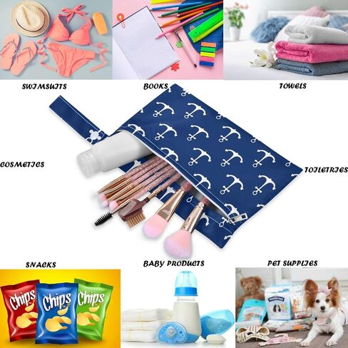 visesunny Classic Anchor Dark Blue 2Pcs Wet Bag with Zippered Pockets Washable Reusable Roomy for Travel,Beach,Pool,Daycare,Stroller,Diapers,Dirty Gym Clothes, Wet Swimsuits, Toiletries in Kuwait