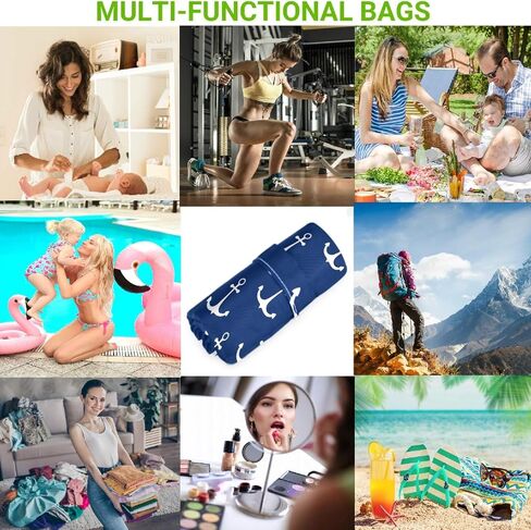 visesunny Classic Anchor Dark Blue 2Pcs Wet Bag with Zippered Pockets Washable Reusable Roomy for Travel,Beach,Pool,Daycare,Stroller,Diapers,Dirty Gym Clothes, Wet Swimsuits, Toiletries in Kuwait