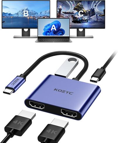 محول USB C إلى HDMI مزدوج 4K@30 هرتز، محول USB C Hub متعدد المنافذ مع 2xHDMI، USB 3.0، 100W PD، يدعم شاشة USB C إلى HDMI ممتدة (MST تدعم Windows فقط)، أرجواني داكن in Saudi Arabia