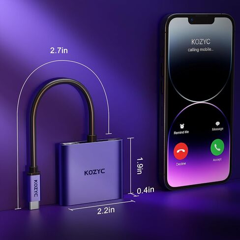محول USB C إلى HDMI مزدوج 4K@30 هرتز، محول USB C Hub متعدد المنافذ مع 2xHDMI، USB 3.0، 100W PD، يدعم شاشة USB C إلى HDMI ممتدة (MST تدعم Windows فقط)، أرجواني داكن in Saudi Arabia