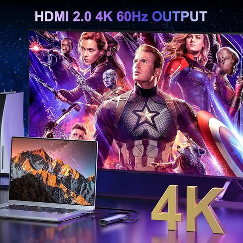 USB C to Dual HDMI Adapter 4K@30Hz, USB C Hub Multiport Adapter with 2xHDMI, USB 3.0, 100W PD, Support USB C to HDMI Splitter Extended Display (MST Only Support Windows), Dark Purple in Saudi Arabia