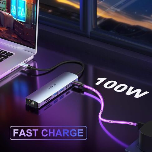 USB C to Dual HDMI Adapter 4K@30Hz, USB C Hub Multiport Adapter with 2xHDMI, USB 3.0, 100W PD, Support USB C to HDMI Splitter Extended Display (MST Only Support Windows), Dark Purple in Saudi Arabia