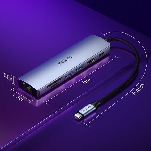 USB C to Dual HDMI Adapter 4K@30Hz, USB C Hub Multiport Adapter with 2xHDMI, USB 3.0, 100W PD, Support USB C to HDMI Splitter Extended Display (MST Only Support Windows), Dark Purple in Saudi Arabia