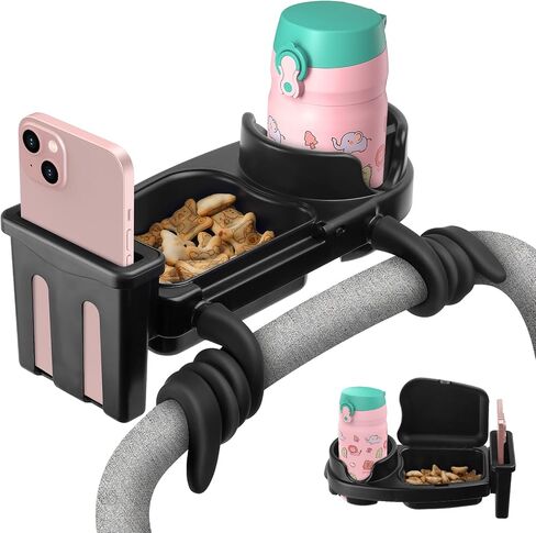 Universal Stroller Snack Tray Attachment Cup Holder Snack Tray with Silicone Flexible Arms Grip Stroller Accessories in Saudi Arabia
