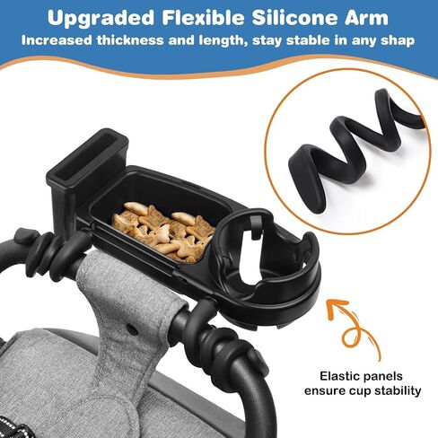 Universal Stroller Snack Tray Attachment Cup Holder Snack Tray with Silicone Flexible Arms Grip Stroller Accessories in Saudi Arabia