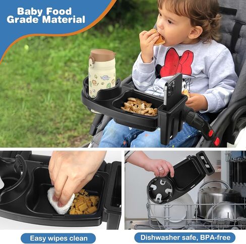 Universal Stroller Snack Tray Attachment Cup Holder Snack Tray with Silicone Flexible Arms Grip Stroller Accessories in Saudi Arabia