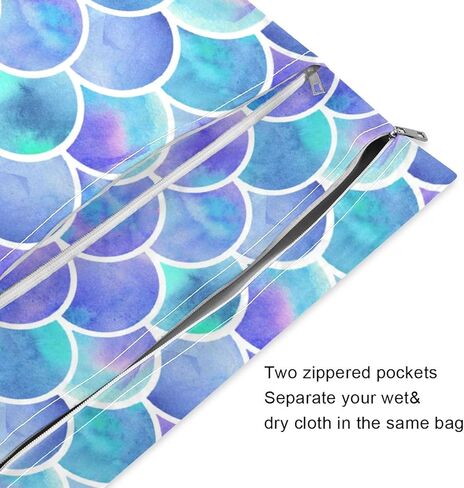 مجموعة أكياس AUUXVA الرطبة والجافة بمقياس حورية البحر باللون الأزرق والأرجواني، حقيبة حفاضات قماشية مبللة مقاومة للماء وقابلة لإعادة الاستخدام مع جيبين بسحّاب للسفر على الشاطئ وملابس السباحة المبللة، قطعتان in Kuwait