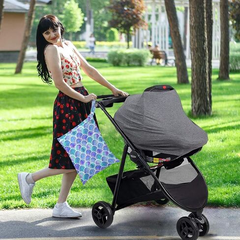 مجموعة أكياس AUUXVA الرطبة والجافة بمقياس حورية البحر باللون الأزرق والأرجواني، حقيبة حفاضات قماشية مبللة مقاومة للماء وقابلة لإعادة الاستخدام مع جيبين بسحّاب للسفر على الشاطئ وملابس السباحة المبللة، قطعتان in Kuwait