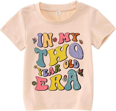BOUTIKOME in My One-Five Years Old Era Birthday Shirts Toddler Baby Girls T-Shirt Tees Party Outfits Short Sleeve Tops in Kuwait
