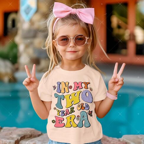 BOUTIKOME in My One-Five Years Old Era Birthday Shirts Toddler Baby Girls T-Shirt Tees Party Outfits Short Sleeve Tops in Kuwait