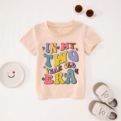 BOUTIKOME in My One-Five Years Old Era Birthday Shirts Toddler Baby Girls T-Shirt Tees Party Outfits Short Sleeve Tops in Kuwait
