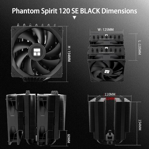 Thermalright Phantom Spirit 120 SE Black CPU Cooler,Dual TL-C12B V2 PWM Fans and Double Towers, 7 Heat Pipes Heatsink Cooler,for AM4/AM5&Intel LGA1851/1700/115X/1200, Computer CPU Cooling,Black in Saudi Arabia