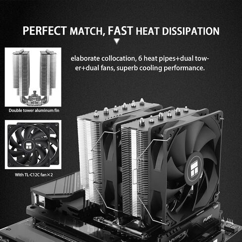 Peerless Assassin 120 SE CPU Air Cooler, 6 Heat Pipes, Dual 120mm TL-C12C PWM Fans, Aluminum Heatsink Cover, AGHP Technology, for AMD AM4 AM5/Intel LGA 1700/1150/1151/1200（PA120SE） in Saudi Arabia