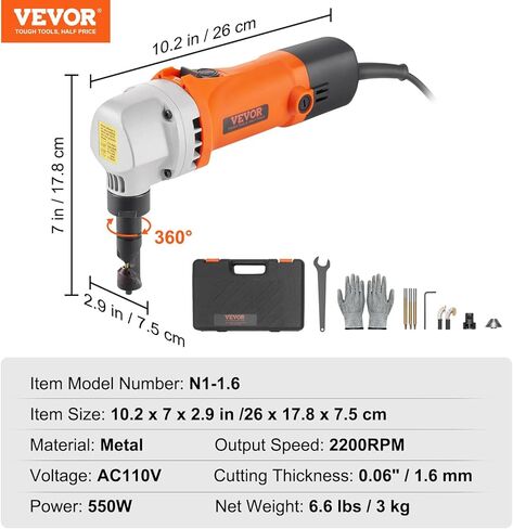 VEVOR Double Head Sheet Metal Nibbler Cutter, 360 Degree Metal Nibbler Drill Attachment with Extra Punch and Die, Cutting Hole Accessory and Step Drill Bit, for Straight Curve and Circle Cutting in Saudi Arabia