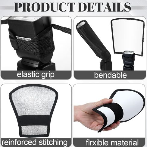 2 Pcs Flash Diffuser Reflector Kit 2-Sided White/Silver Bend Bounce Flash Diffuser with Elastic Strap for Camera and All Speedlight Flashes in Saudi Arabia