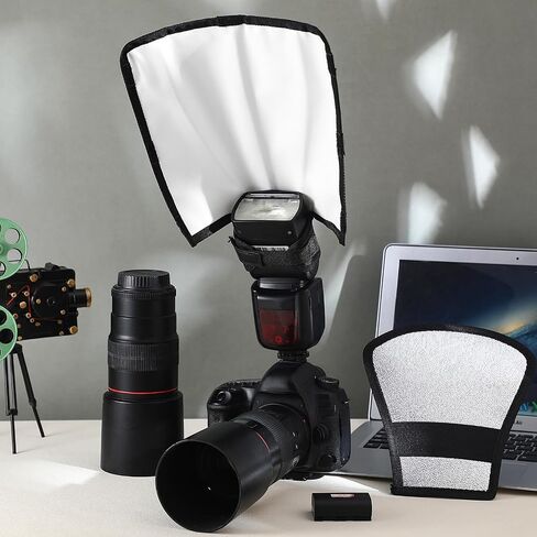 2 Pcs Flash Diffuser Reflector Kit 2-Sided White/Silver Bend Bounce Flash Diffuser with Elastic Strap for Camera and All Speedlight Flashes in Saudi Arabia