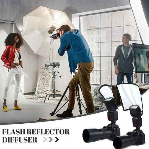 2 Pcs Flash Diffuser Reflector Kit 2-Sided White/Silver Bend Bounce Flash Diffuser with Elastic Strap for Camera and All Speedlight Flashes in Saudi Arabia