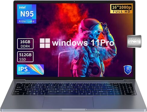 16 inch Laptop, 16GB DDR4 512GB SSD, Intel Quad-Core N95 Processor (up to 3.4Ghz) Windows 11 Pro, Laptop Computer with Metal Body Support 16:10 1080P, 2.4/5G WiFi, Bluetooth 4.2, Full-Function Type-C in Saudi Arabia