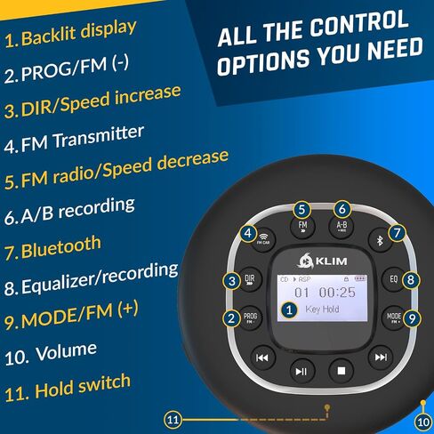 KLIM Journey + مشغل أقراص مضغوطة محمول Walkman مع بطارية طويلة الأمد + جديد 2024 + مع سماعات رأس + راديو FM + مشغل أقراص مضغوطة MP3 متوافق + بطاقة SD وجهاز إرسال FM وبلوتوث + مثالي للسيارات - أبيض in Kuwait