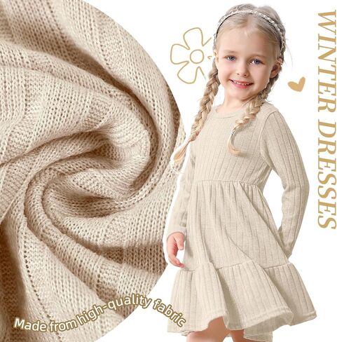 Toddler Baby Girl Long Sleeve Dress Girls Knit Sweater Dresses Tiered Kids Swing Holiday Dresses Fall Winter in Saudi Arabia