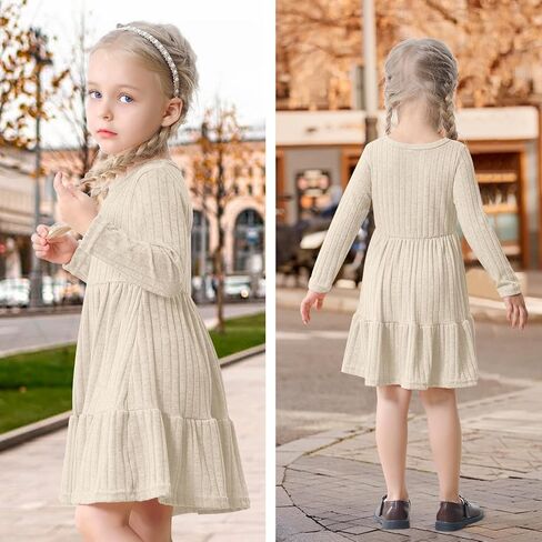 Toddler Baby Girl Long Sleeve Dress Girls Knit Sweater Dresses Tiered Kids Swing Holiday Dresses Fall Winter in Saudi Arabia