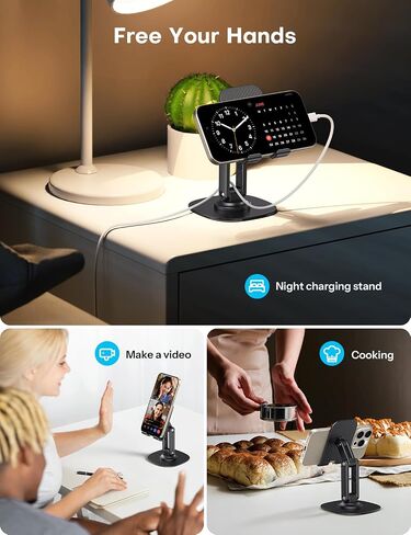 OMOTON Cell Phone Stand for Desk, 2 Pack Adjustable Foldable Phone Holder, 360 Swivel Mobile Stand Fit for iPhone 16 15 14 13 12 Pro Max and All Smart Phones, Black & White in Saudi Arabia