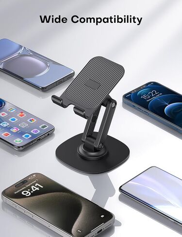 OMOTON Cell Phone Stand for Desk, 2 Pack Adjustable Foldable Phone Holder, 360 Swivel Mobile Stand Fit for iPhone 16 15 14 13 12 Pro Max and All Smart Phones, Black & White in Saudi Arabia