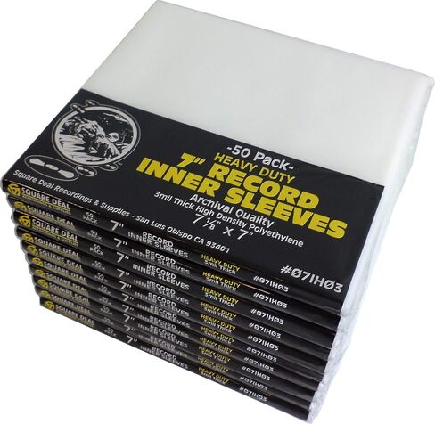 Square Deal Recordings & Supplies 7" Record Inner Sleeves - High Density Polyethylene - Heavy Duty 3 mil - #07IH03 (50) in Saudi Arabia