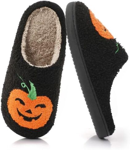 Menore Halloween Pumpkin Slippers for Womens Mens Plush Warm Spooky Lantern Pumpkin Slippers Fuzzy House Slippers Halloween Gifts For Girls Women Girlfriend in Saudi Arabia