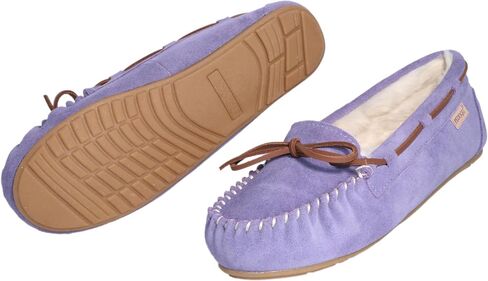 Women's Moccasin Slippers Ladies Genuine Suede Slippers Moccasins Slip On Loafer Shoes Warm Faux Fur Lining Lace-Up Cozy Bow Indoor & Outdoor in Saudi Arabia