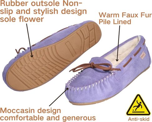 Women's Moccasin Slippers Ladies Genuine Suede Slippers Moccasins Slip On Loafer Shoes Warm Faux Fur Lining Lace-Up Cozy Bow Indoor & Outdoor in Saudi Arabia