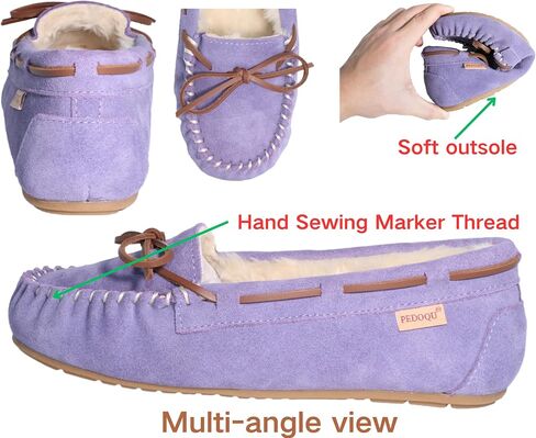 Women's Moccasin Slippers Ladies Genuine Suede Slippers Moccasins Slip On Loafer Shoes Warm Faux Fur Lining Lace-Up Cozy Bow Indoor & Outdoor in Saudi Arabia